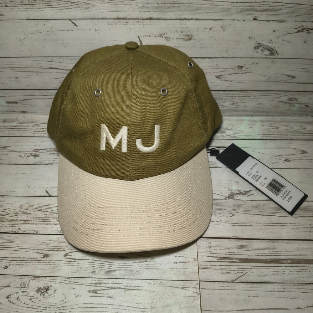 NWT Marc Jacobs The Cap Slate Green Beige MJ Logo Baseball Hat C901P17PF21 NEW